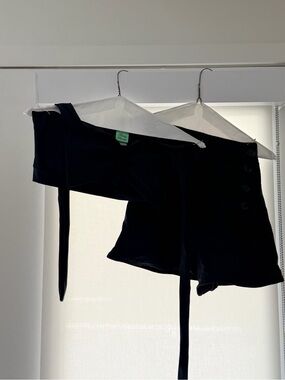 Unique Vintage Pin Up Halter Top and High-Waist Black Women's Shorts